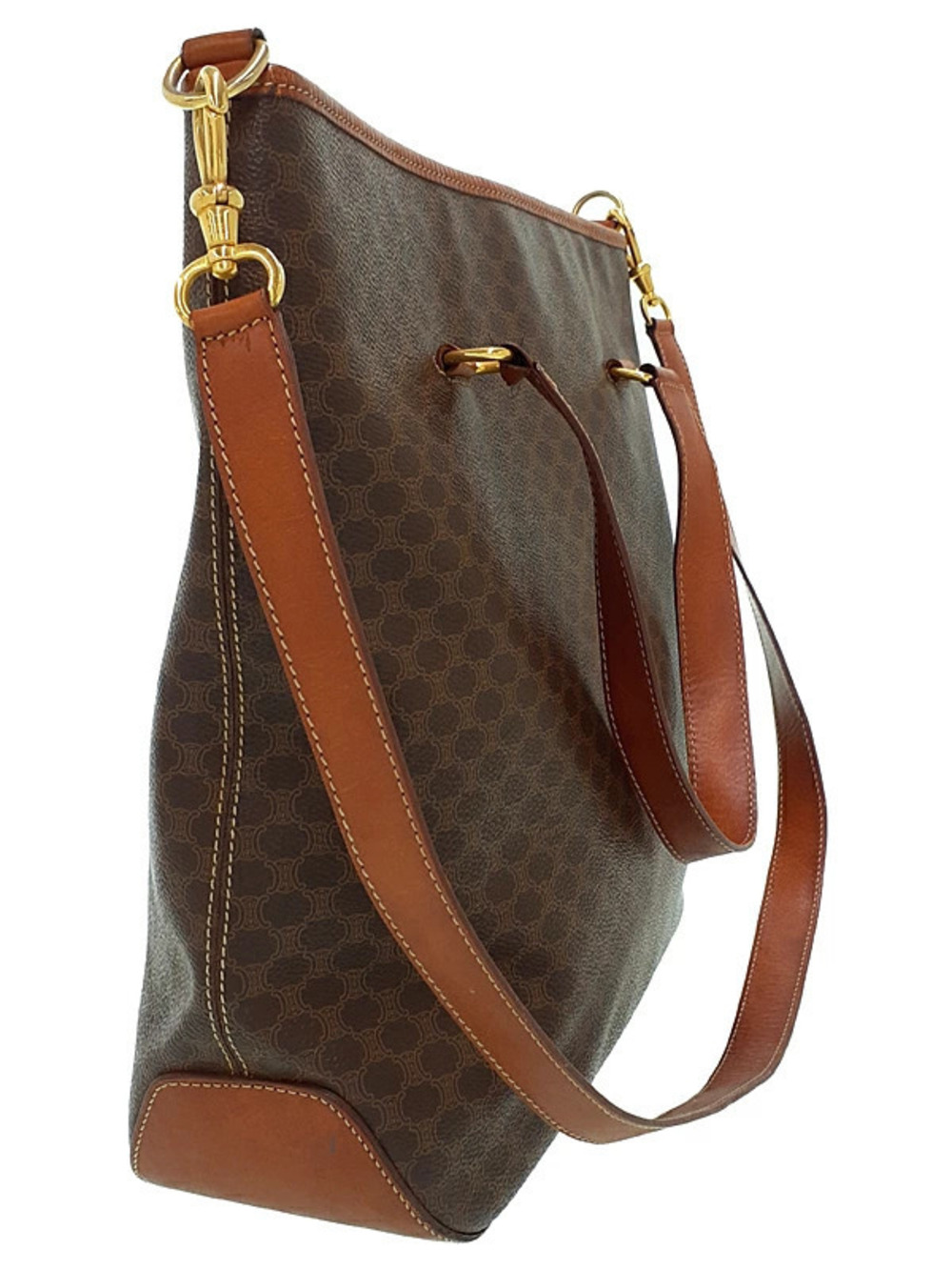 Celine Macadam Leather Shoulder Brown Bag